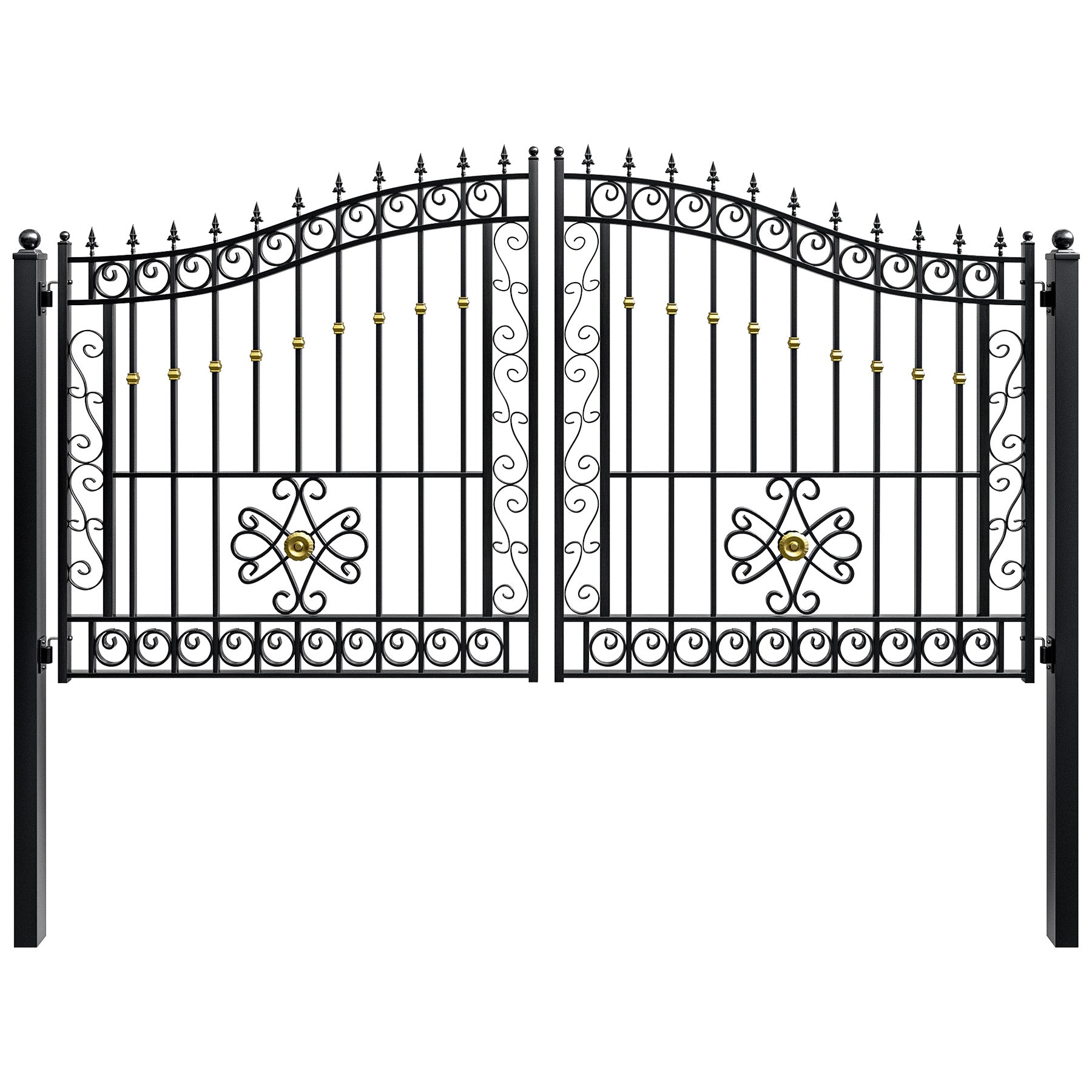 ZUMI Dual Swing Driveway Gate with Scrollwork & Finials