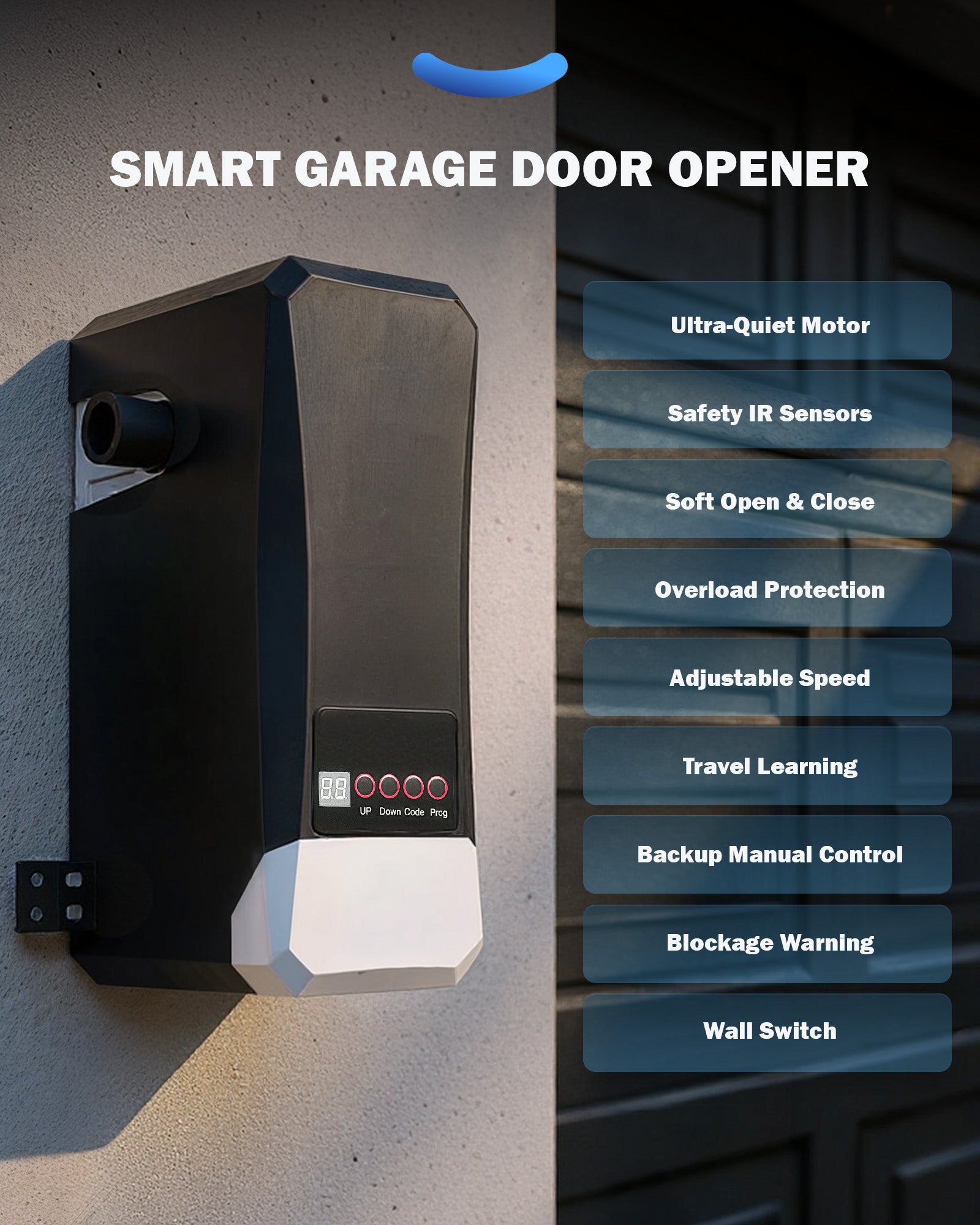 ZUMI Wall Mount Automatic Garage Door Opener with 2 Remotes & Infrared