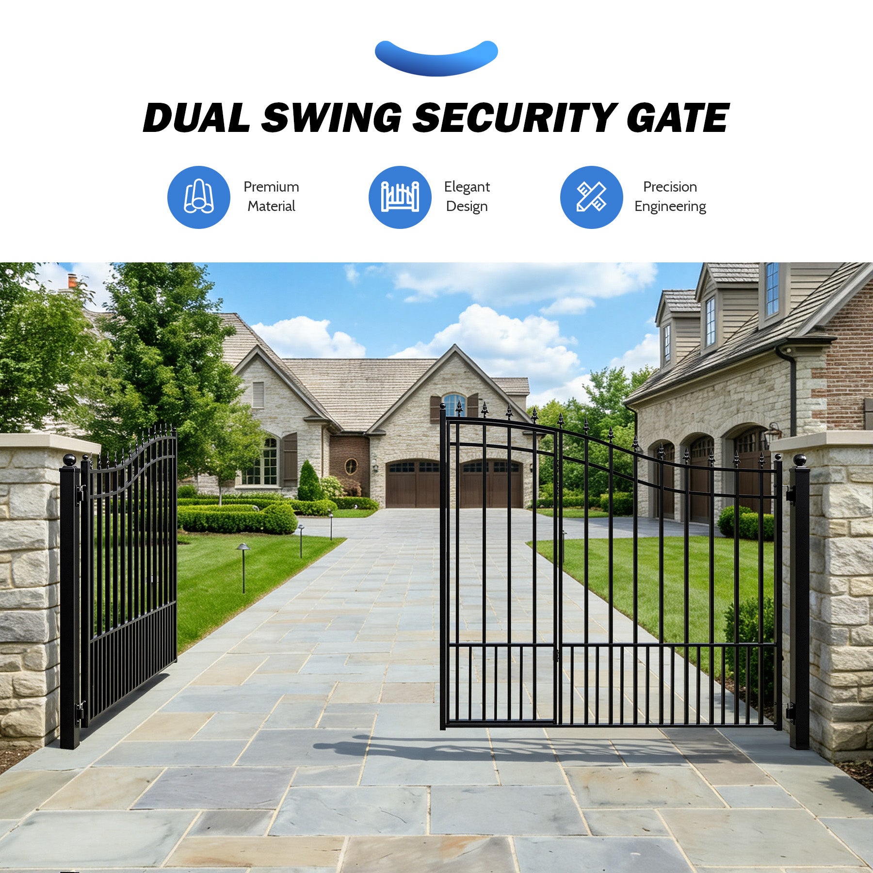 ZUMI Dual Swing Driveway Gate with Built-in Pedestrian Door